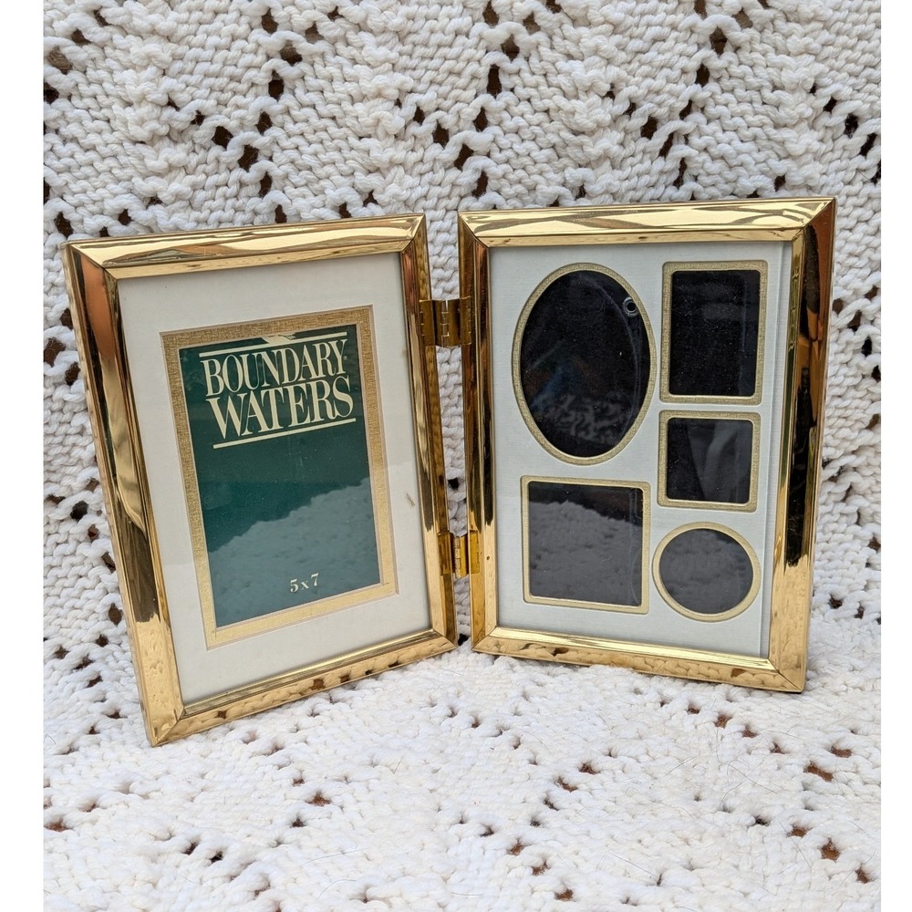 Boundary Waters Vintage Gold Metal Double Folding Picture Frame 5x7 Collage